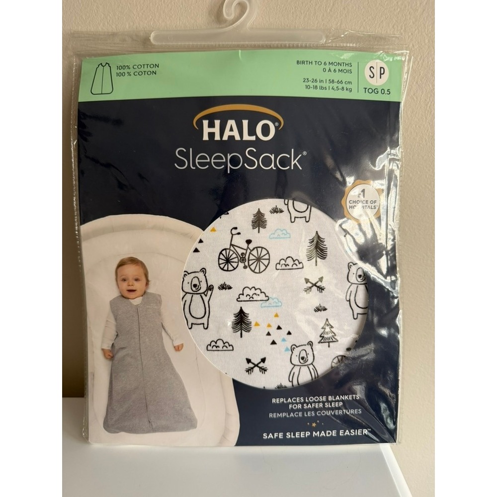 HALO SleepSack Swaddle Baby 0-6M White Bear Print Cotton Wearable Blanket NWT